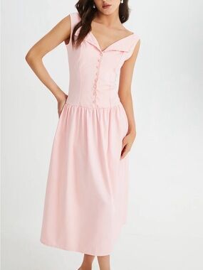 Commense Blush Pink Button-Front Midi Dress **SEE NOTES**